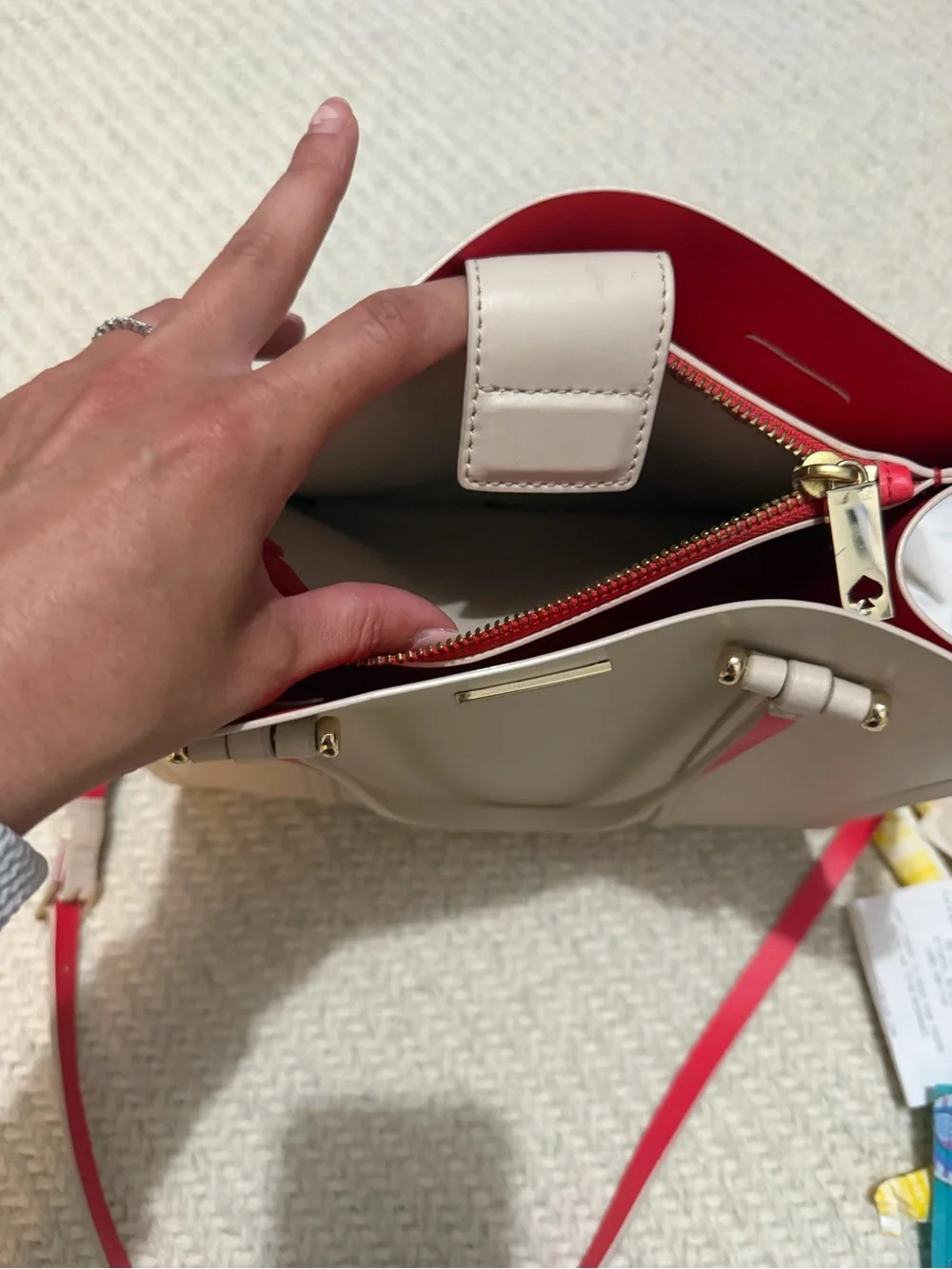 kate spade Cream and Hot Pink Leather Shoulder Tote